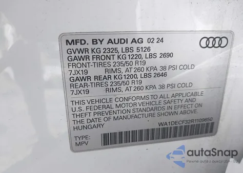 2024 Audi Q3 Premium 45 Tfsi S Line Quattro Tiptronic z USA, uszkodzony, nr VIN WA1DECF32R1109650